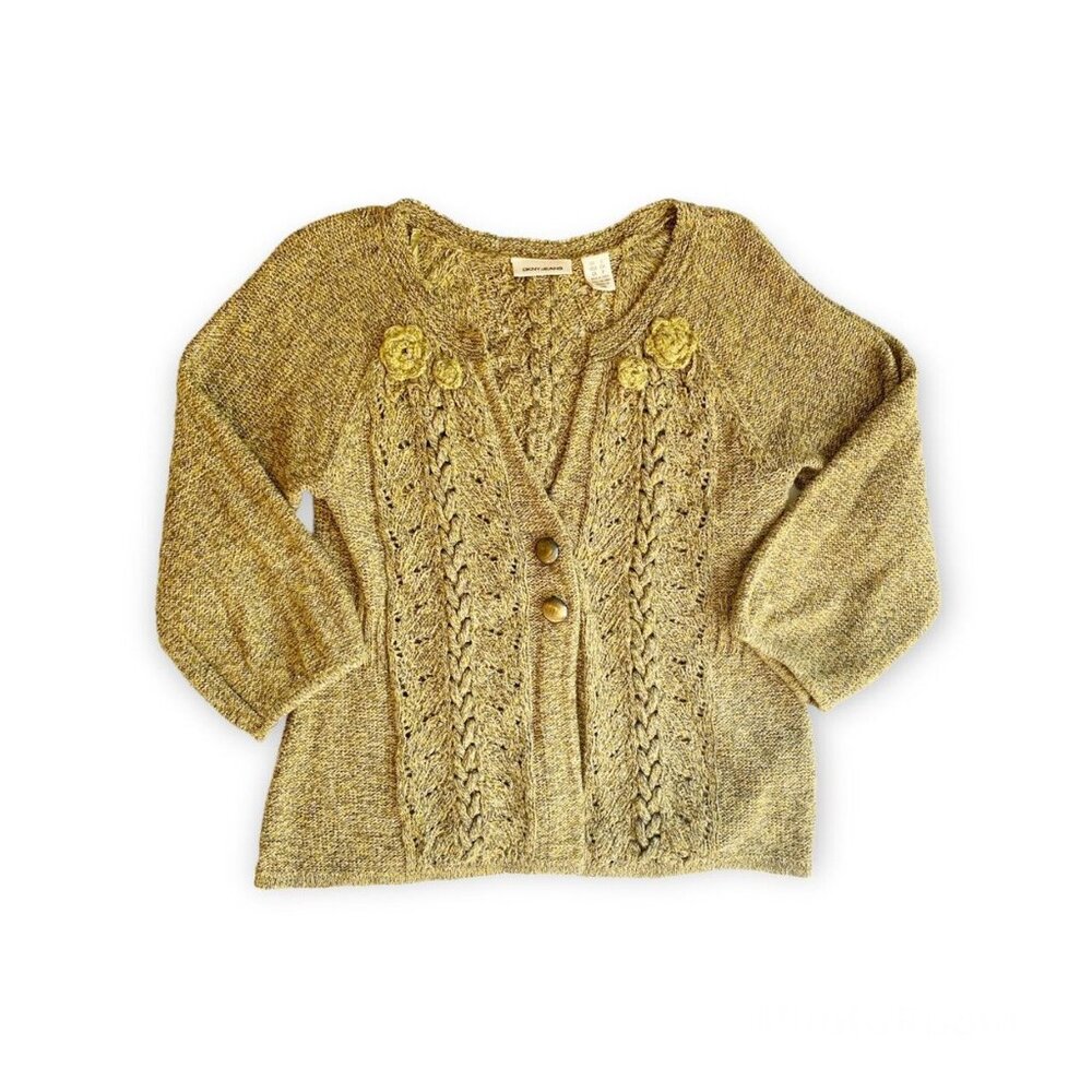 {MAMA} DKNY Gold Fleck Cable Knit Cardigan